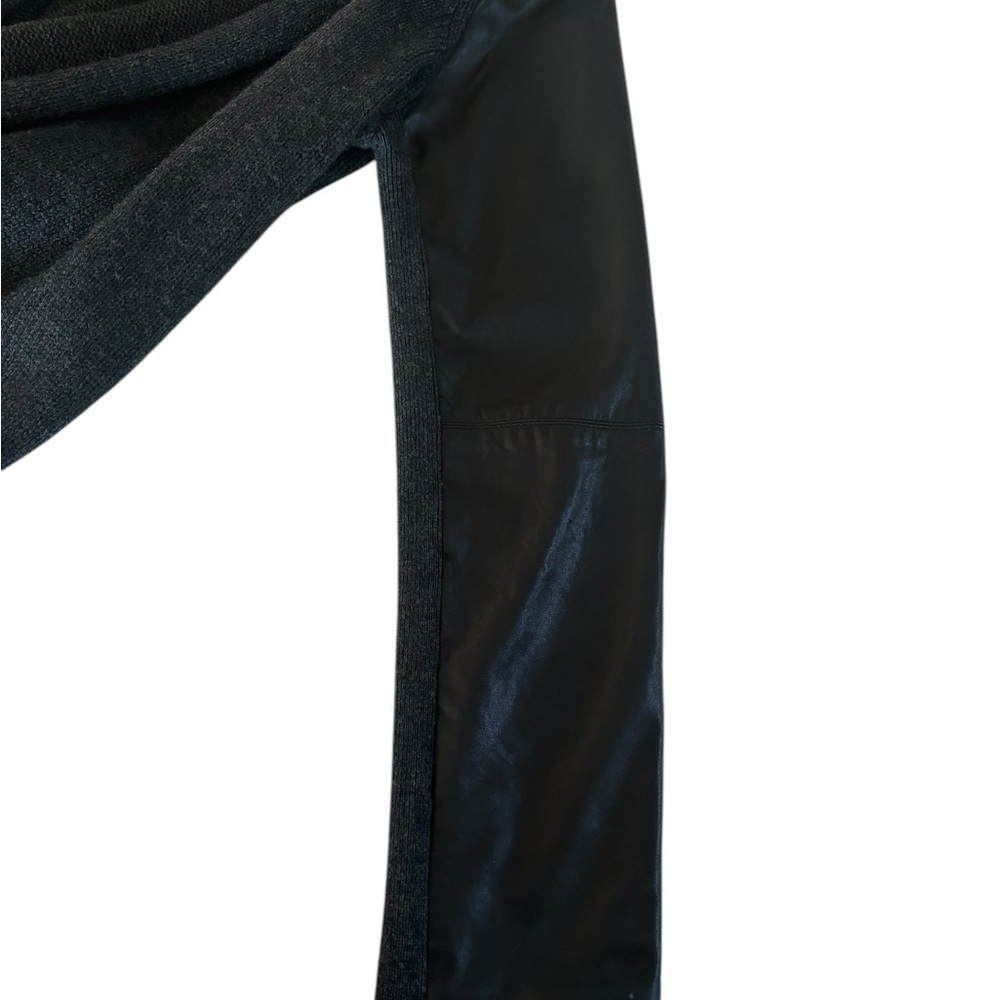 Gray Knit & Black Leather Vince Shawl Cardigan Sz Large - Picture 9 of 10